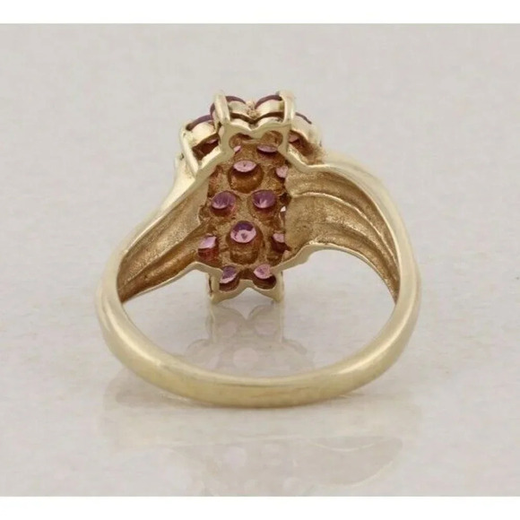 10k Yellow Gold Natural Ruby Cluster Flower Ring Size 6 - Picture 7 of 7